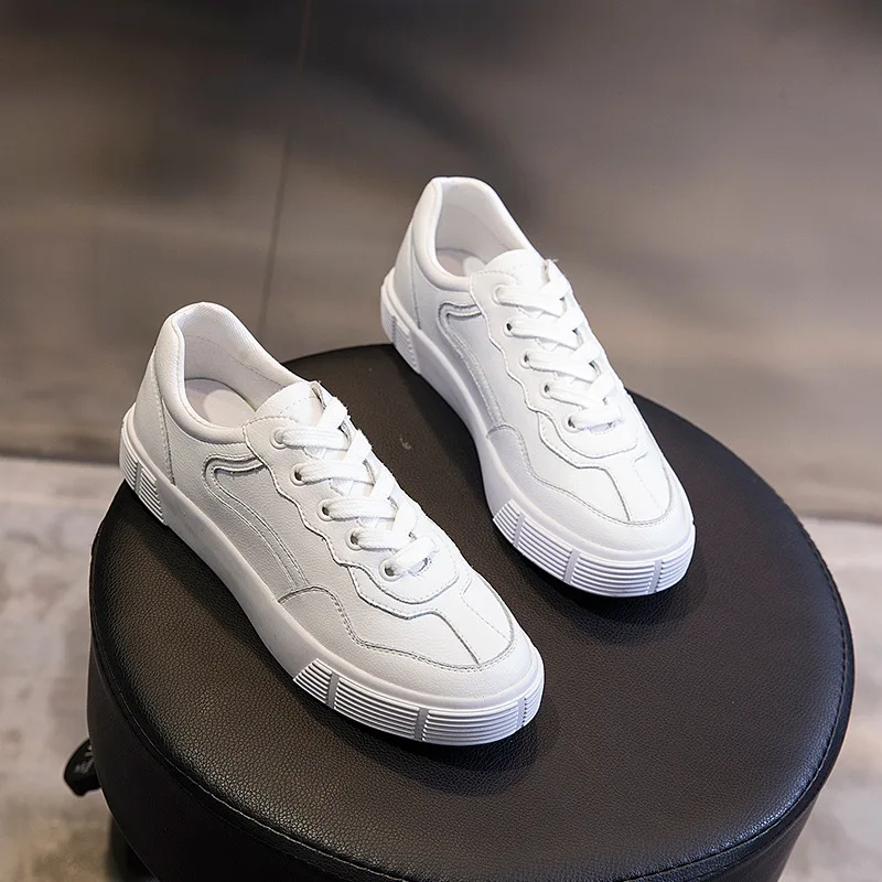 

Genuine Leather Shoes Women Sneakers Flat Cowhide White Shoes Female New Casual Shoes Lace-up Fashion Walking Shopping Shoe