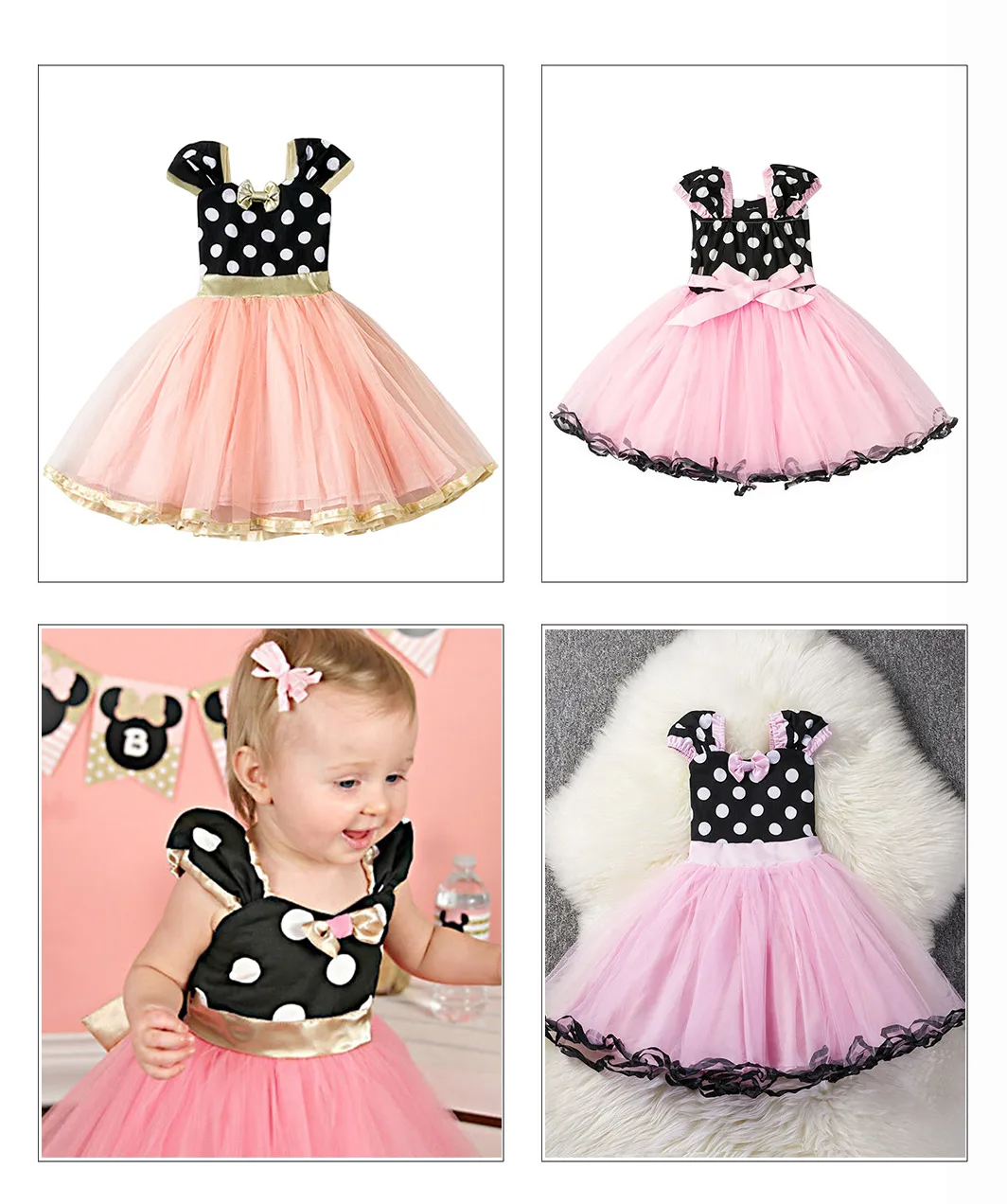 children dress Toddler Girls Minnie Dresses with Headband Casual Polka Dot Casual Clothing Frocks Kids Birthday Party Minnie and Mickey Costume baby dresses cheap