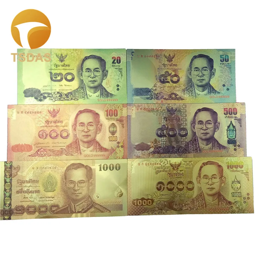 Full Sets 24K Gold Banknote Thailand 20 1000 Gold Foil Banknote 6pcs lot as Business Christmas