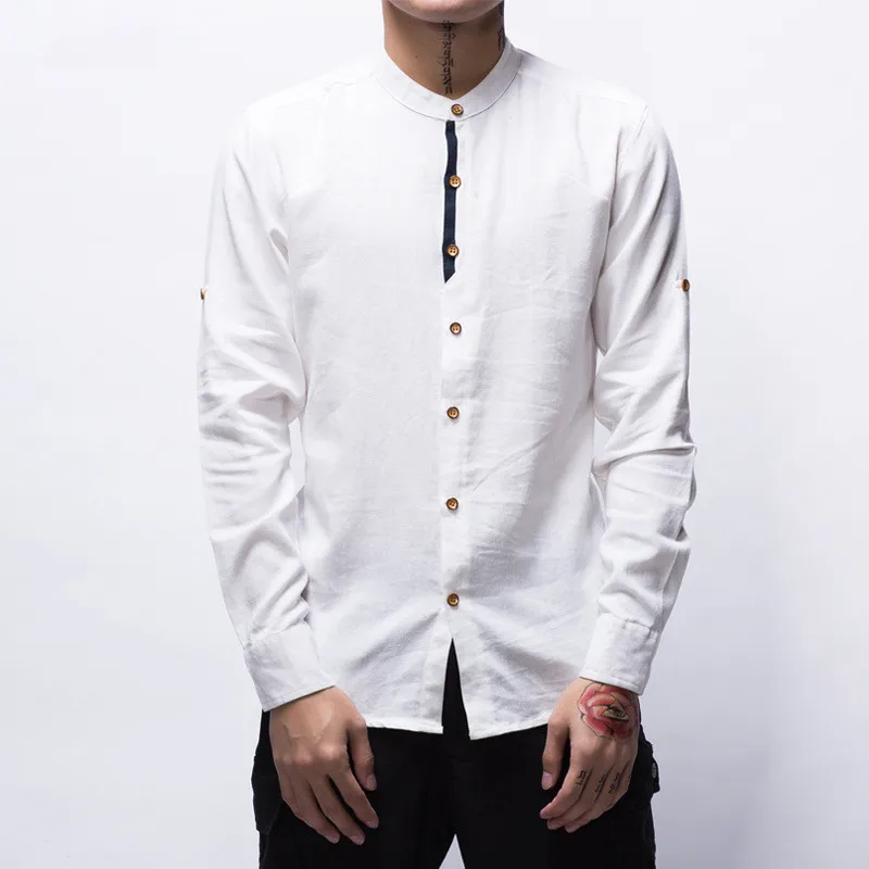 Aliexpress.com : Buy Men's New Fashion Casual White Linen Shirts Long Sleeve Mandarin Collar 