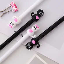 2 pcs/lot Cartoon Black Cat Gel Pen Cute Kawaii Plastic Pens for Writing Stationery Black Ink 0.5mm Office School Supplies 2019 8 pcs lot kawaii cat footprint gel pens for writing cute black ink signature pen office school supplies canetas lapices