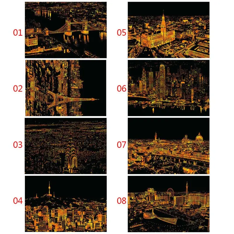 Креативная цветная открытка, скребки, ночные сцены, царапины, классический мир, Модный город, знак, поздравительные открытки