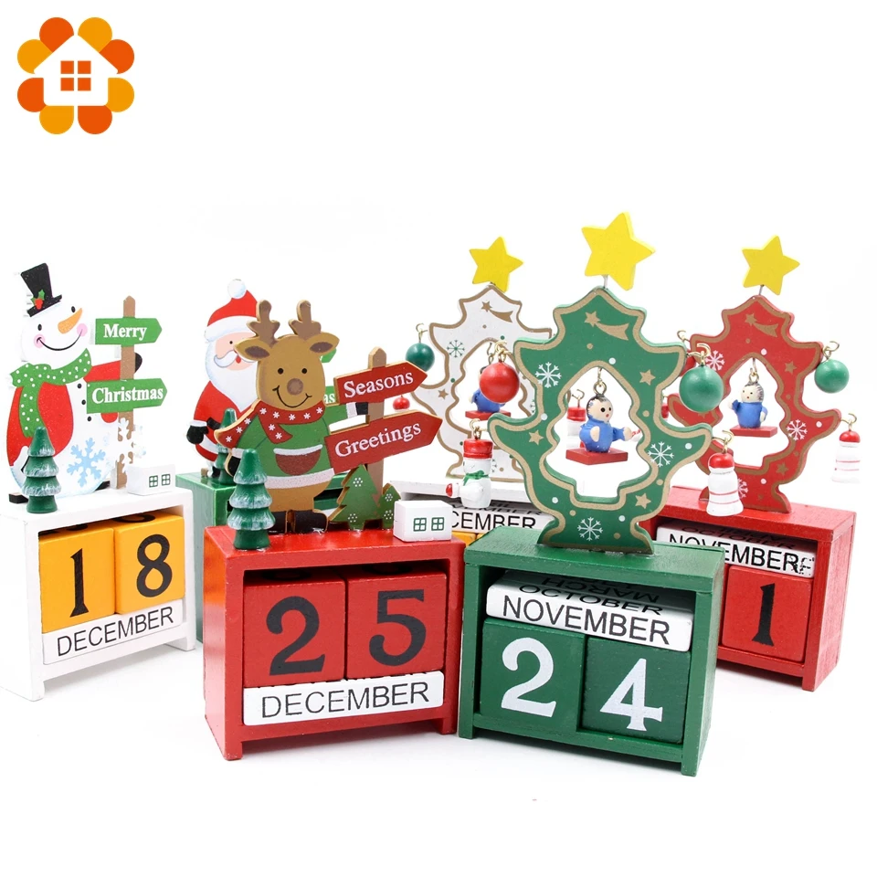 us 8 3 25 off 1pcs creative christmas calendar desktop gifts toy decorations wood material ornaments deer snowman santa claus advent calendars in november calendar decorations