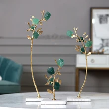 Креативная современная форма цветка зеленая кристальная Статуэтка домашний декор украшения комнаты предметы офиса белый мрамор медные фигурки