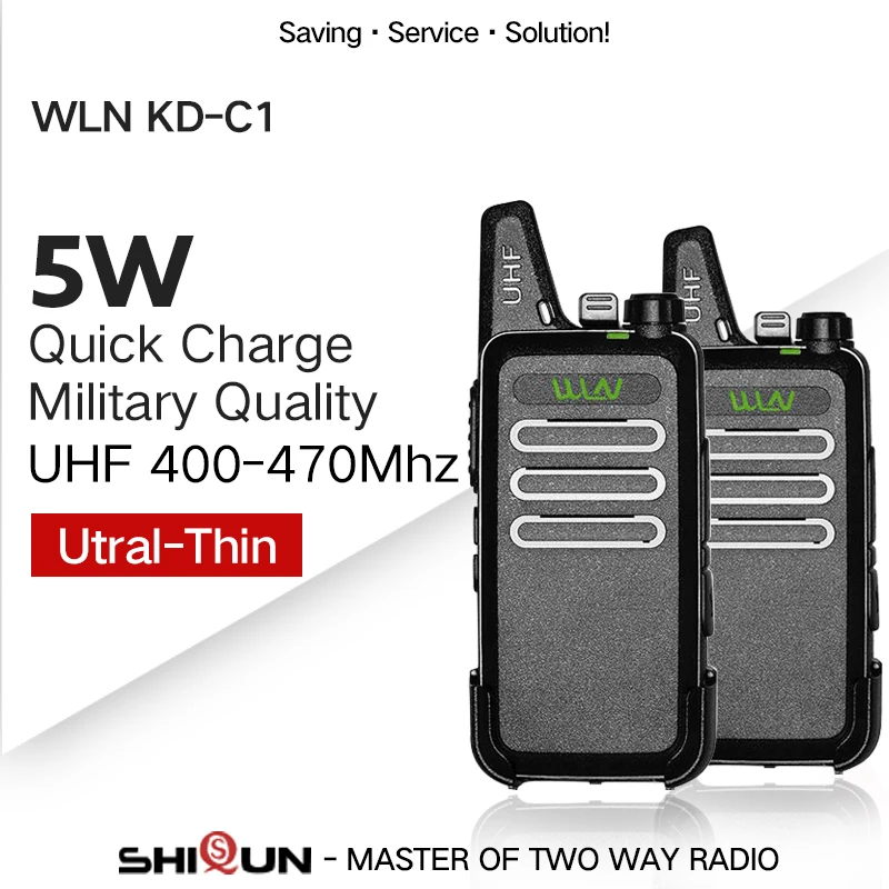 

2pcs WLN KD-C1 Mini Walkie Talkie 5W UHF Handheld Two Way Radios RT22 WLN Radio 5W Mini Portable 2 way radio UHF 400-470 USB