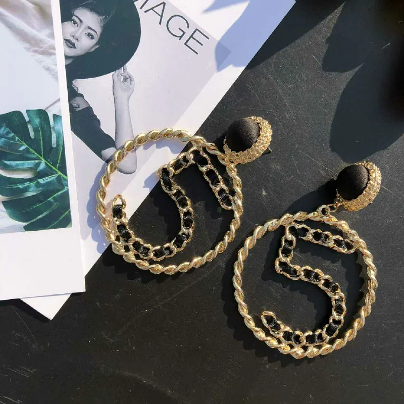 

Europe and America Silk Ribbon Exaggerated No.5 Dangle Earring Big Drop Earrings