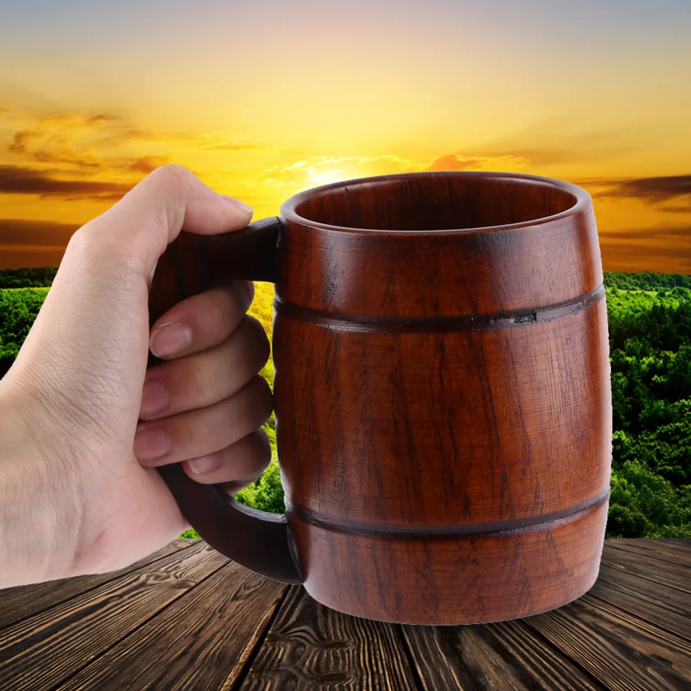 

1Pc Practical Wooden Beer Milk Coffee Tea Mug With Wood Handle Water Cup Drinking Mug Drinkware For Kitchen