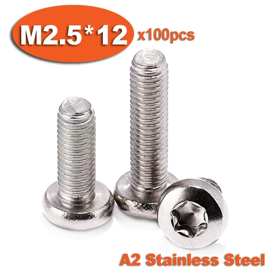 

100pcs DIN7985 M2.5 x 12 A2 Stainless Steel Torx Pan Head Machine Screw Screws