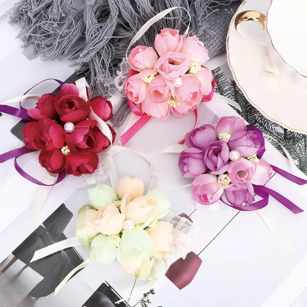 

1Pc Wrist Corsage Bridesmaid Sisters Artificial Hand Flowers Cute Wedding Dancing Party Supplies Decor Bridal Prom Decoration