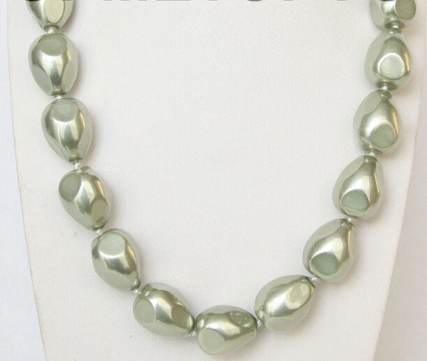 

Miss charm Jew18700 20X16mm Baroque green Faceted sea shell pearls necklace