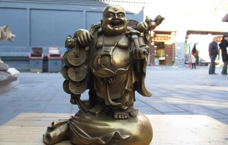 Китайский народный латунный смех Maitreya Будда На Yuanbao Статуя старшего|Статуи и
