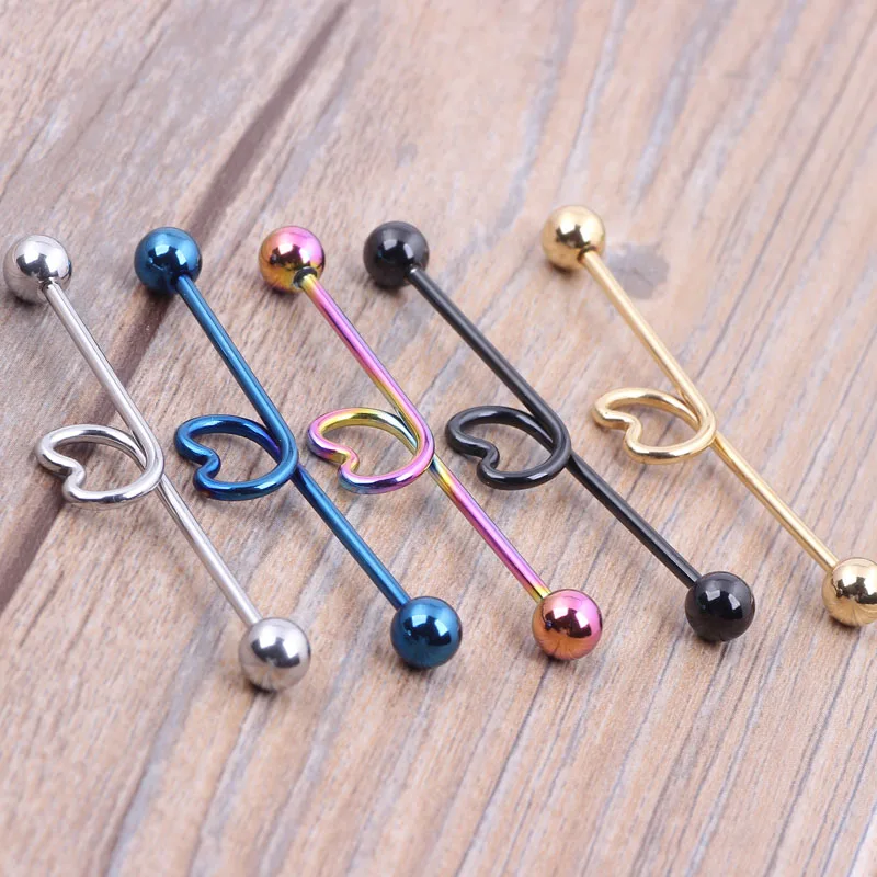 14g 44mm Heart Surgical Steel Barbell Ear Ring Bar Mix 5 14g 44mm Heart Surgical Steel Barbell Ear Ring Bar Mix 5 Color For Body Piercing Jewelry In From Accessories On