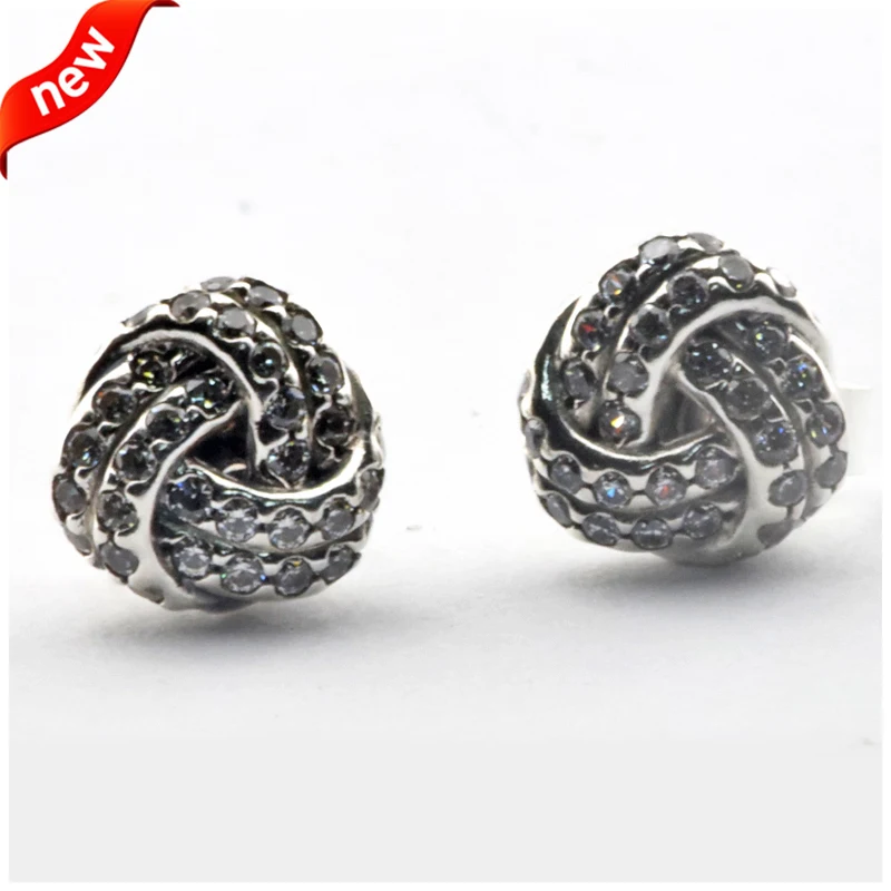

Earrings For Women Brincos Sterling-Silver-Jewelry Sparkling Love Knots Earrings Silver 925 Brinco Para as Mulheres Oorbellen