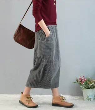 

Corduroy pocket female vintage bud skirt mori girl 2018 autumn winter