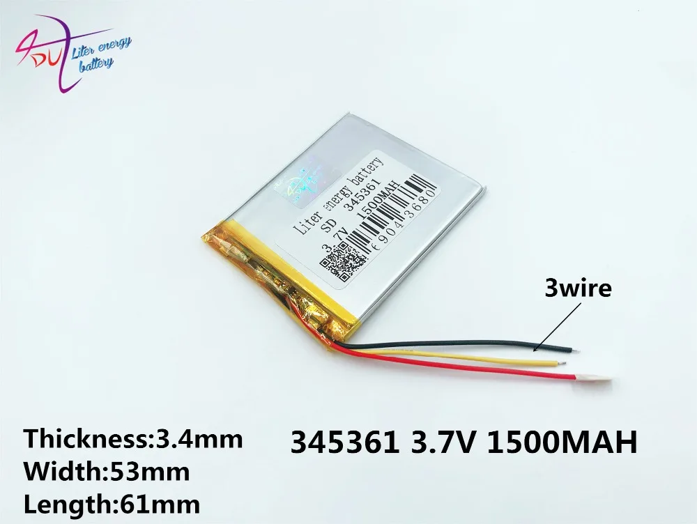 3 линия 345361 3,7 V 1500mAh 355060 литиево-полимерный lipo аккумуляторные батареи ионные ячейки для Рисованные подложки электронных книг bluetooth-головки