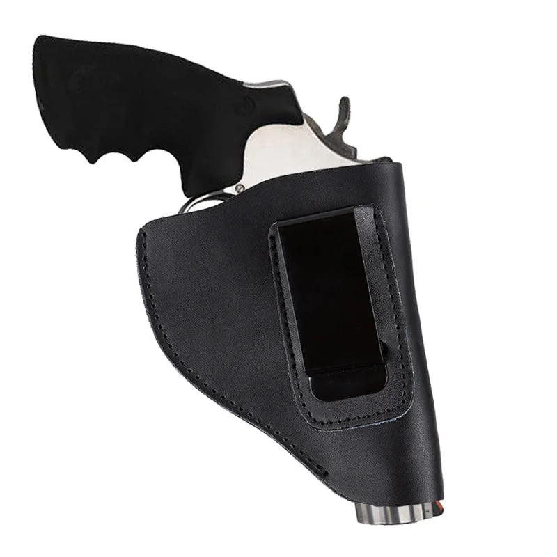 

Universal Hidden Tactical Genuine Cowhide Leather Black Revolver Holster With Metal Clip Hand Gun Pistol Carrier