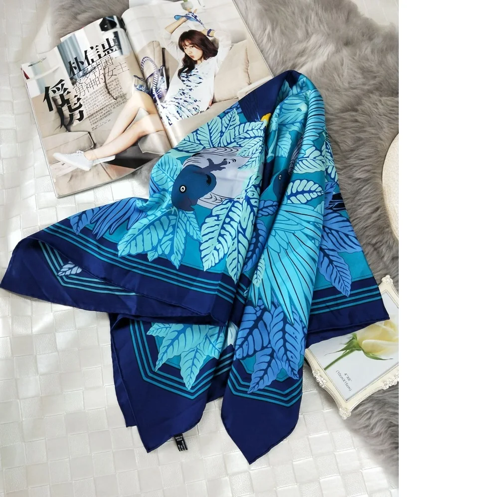 

Printed Large Square Silk Scarf Shawl Women Ladies 100% Silk Twill Scarfs Hijab Foulard Quality Hand Rolled Edges 88x88cm