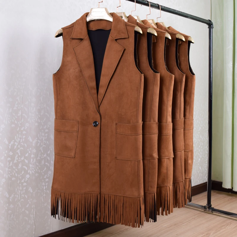 Women's Vest Ladies Suede Leather Tassel Ladies Fringed Waistcoat
