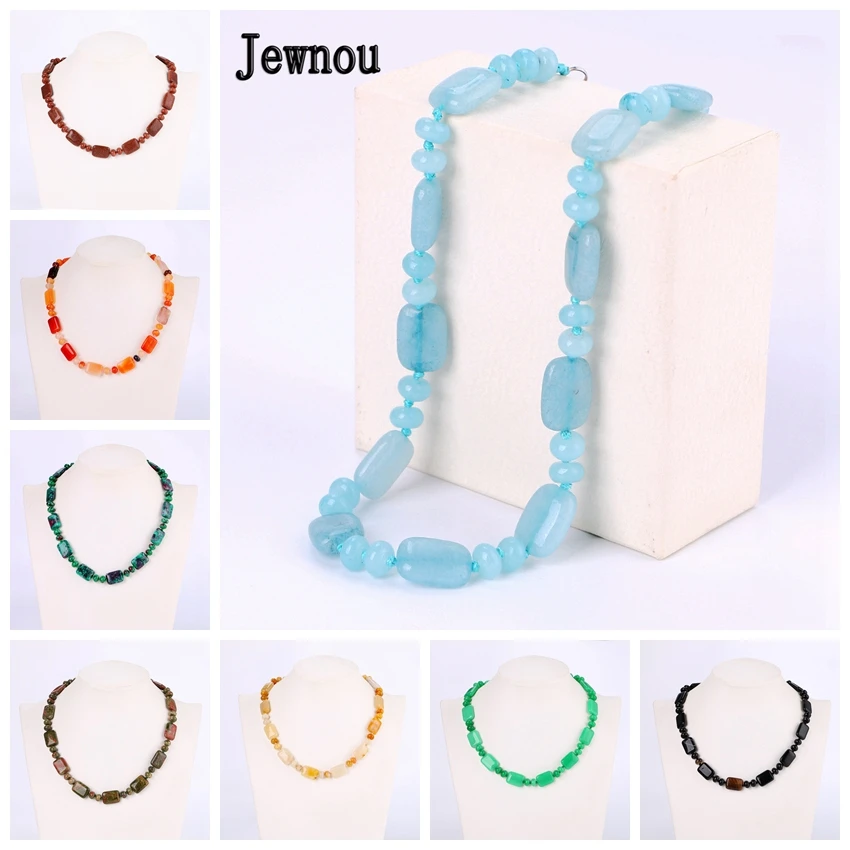 

Jewnou Aquamarine Necklace Crystal Choker Natural Stone Accessories Women Reiki Statement Jewelry Fashion Gemstone Beads Chain