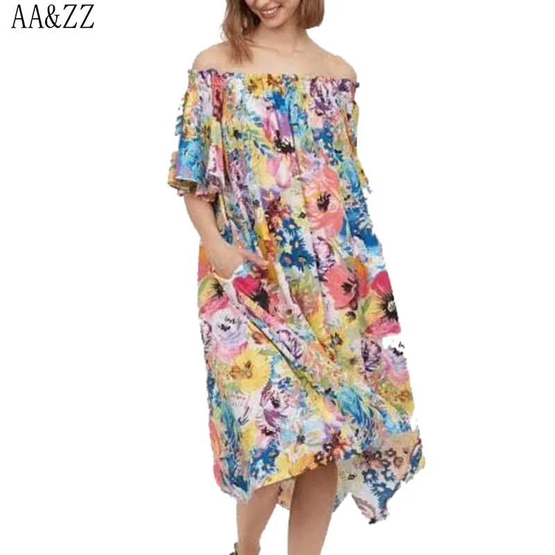 

LD Helly Summer New Women Floral Printed Ruffles Dress Sweet 2018 Slash neck Short Sleeve Dresses Female Vestidos Mujer