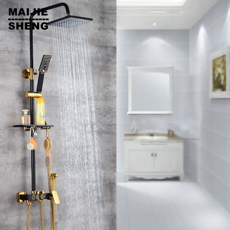 Maijiesheng Black Gold Shower Set Bathroom Luxury Four Function Shower