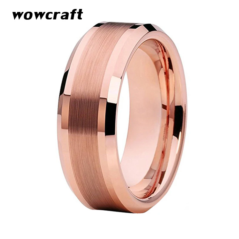 

Rose Gold Tungsten Wedding Bands Ring for Men Women Comfort Fit Beveled Edges Brushed Polished