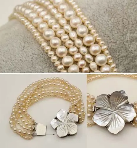 

Miss charm Jew.192 bracelet 6 strands white freshwater pearl sea shell clasp