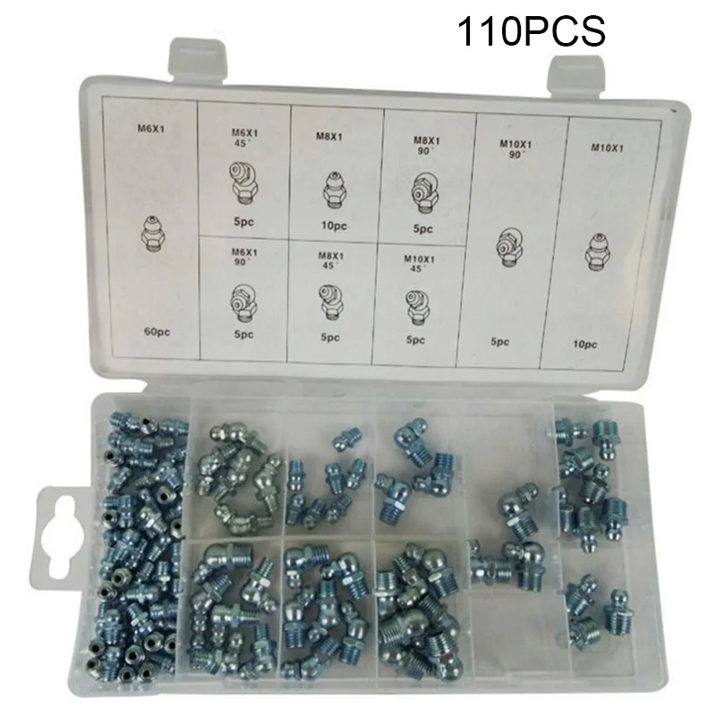 

110 Pcs Metric Grease Nipple Hydraulic Tool Fitting Assortment Set DXY88