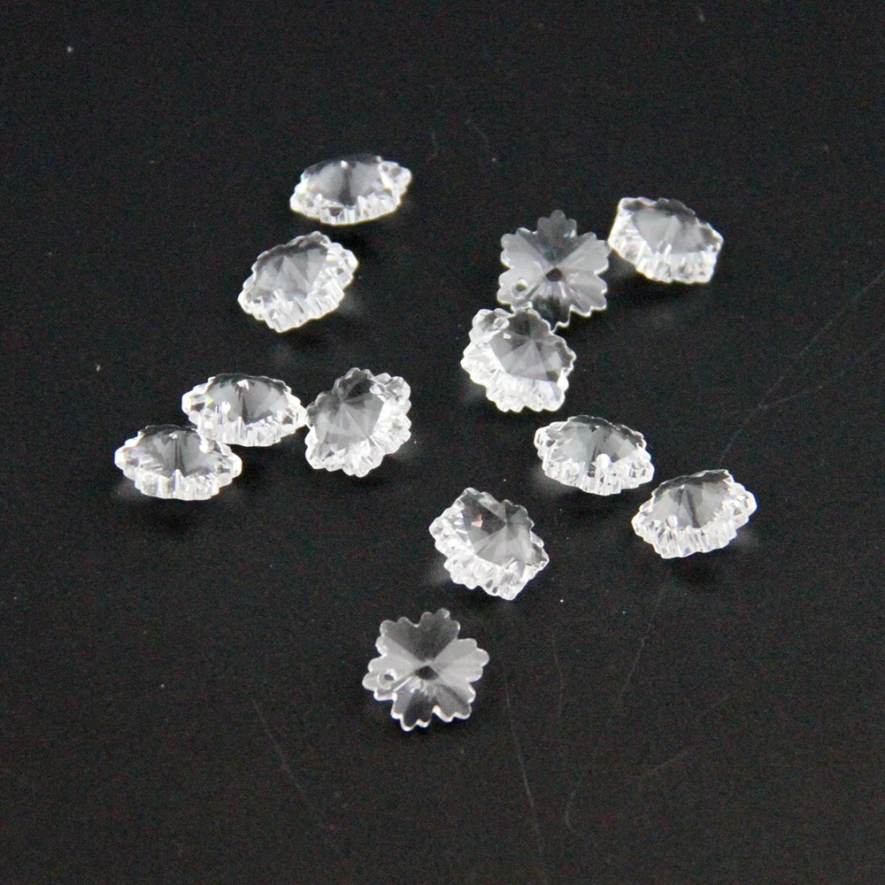 

100pcs 14mm Clear Snowflake Beads Crystal Loose 1 Hole Beads Glass Lighting Prism Pendant Beads