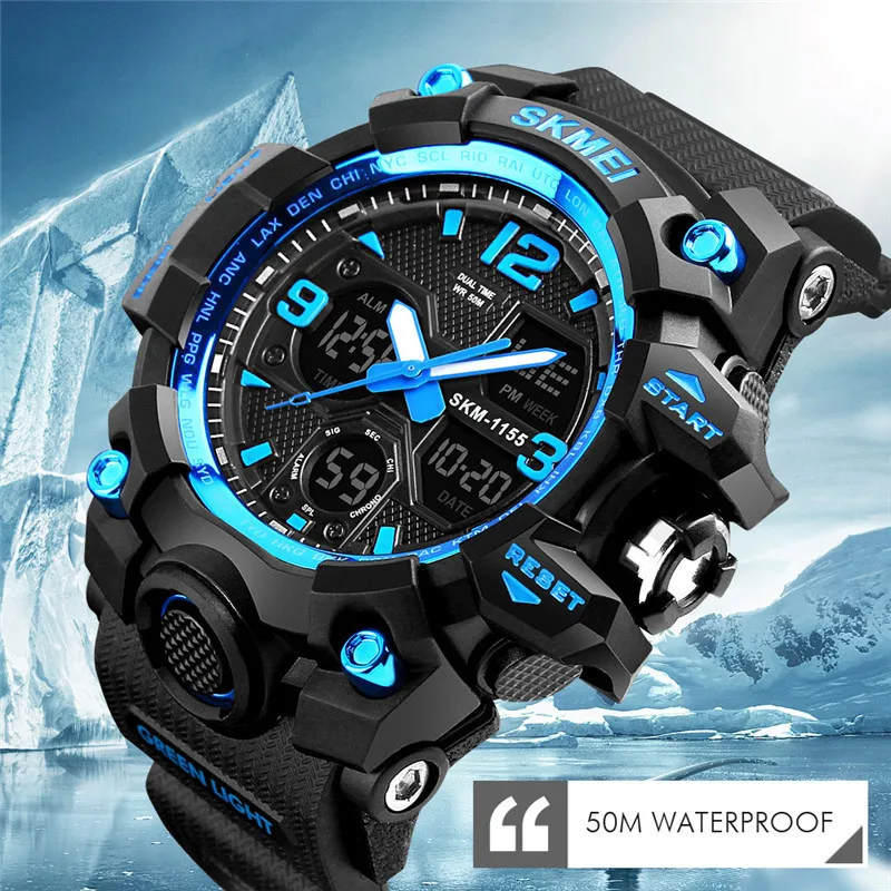 SKMEI New Fashion Men Sports Watches Men Quartz Analog LED Digital Clock Man Military 50m Waterproof Watch Male Watch G Shock   