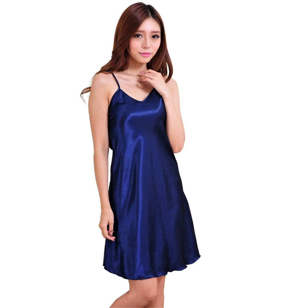 Women Summer V-Neck Sleeveless Solid Loose Fit Nightgown Plus Size Nightdress 