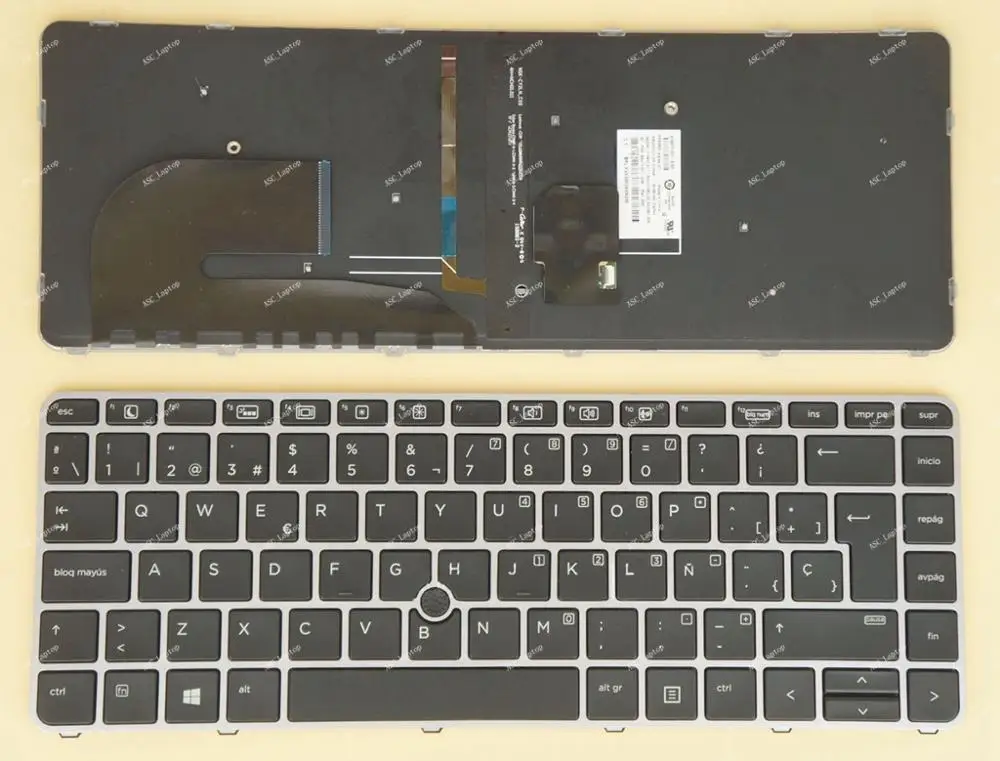 

New Spanish Teclado Keyboard For HP Elitebook 745 G3 840 G3 848 G3 Laptop, BACKLIT, Silver Frame Black, with Pointer