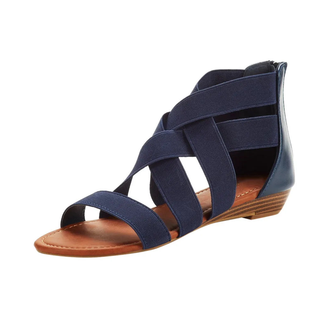 Женские летние модные однотонные сандалии с перекрестными ремешками; женские повседневные римские сандалии на танкетке; легкие удобные - Цвет: Blue
