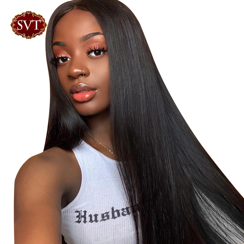 

SVT 13×4 Lace Front Human Hair Wigs For Black Women Natural Color Indian Remy Hair 150% Density Straight Lace Front Wigs