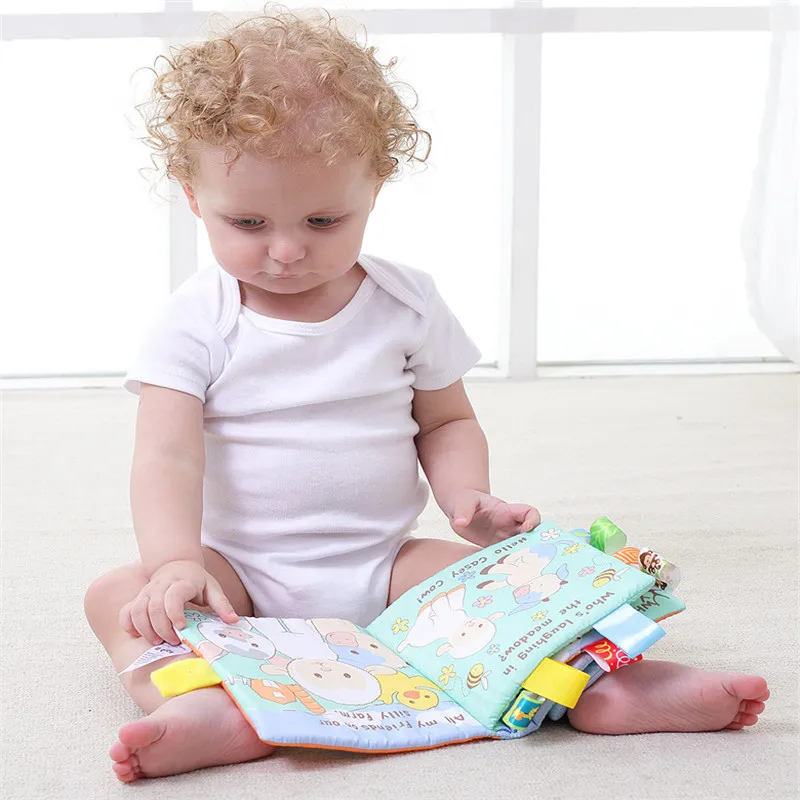 Animal embroidery Baby Rattle Toy Soft Cloth Book Mobile Quiet Newborn Educational book | Игрушки и хобби