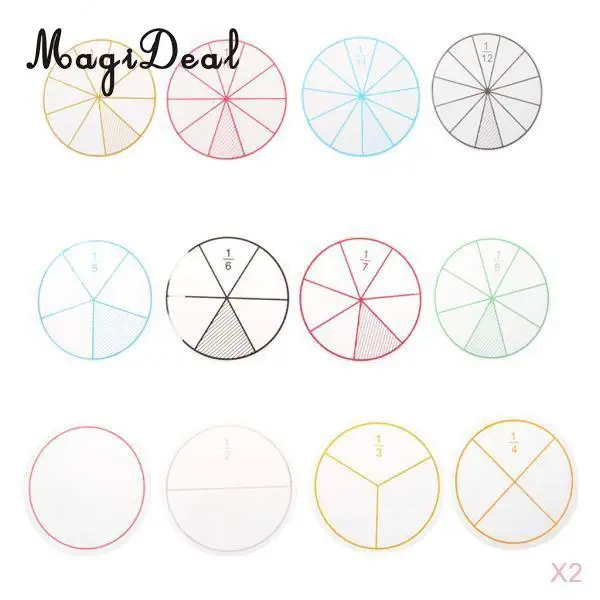 2 set of 24pcs Plastic Numbered Fractions Circles Math Chips Mathematics Number Kids Student Teaching Aids Toy