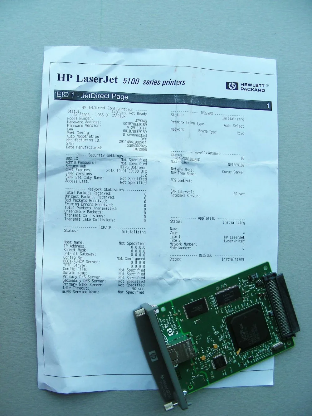 Б/у печатная карта 620N для HP Jetdirect J7934A J7934G 10/100 Серверная сетевая EIO|Детали принтера|