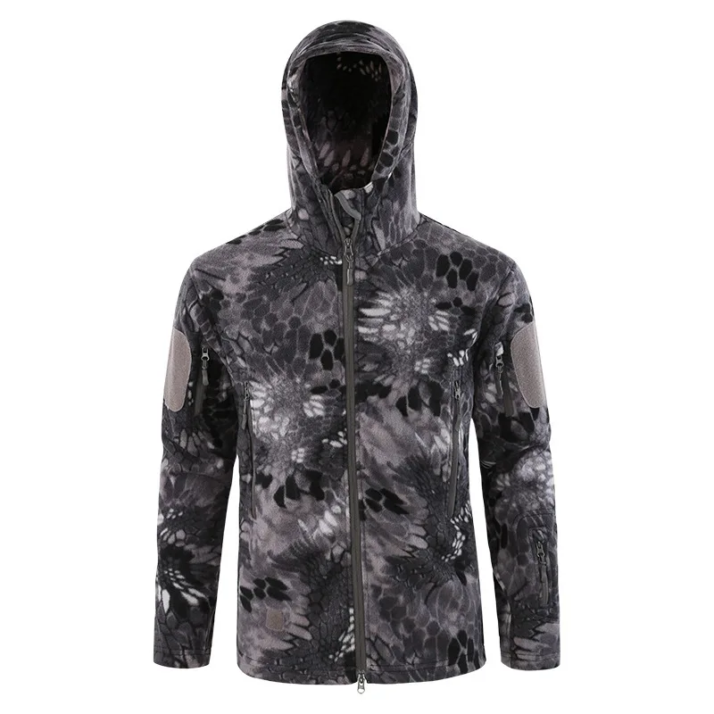 Городская тактическая флисовая Толстая теплая дышащая камуфляжная куртка мужская зимняя уличная походная альпинистская велосипедная теплая ветрозащитная куртка - Цвет: Black Python