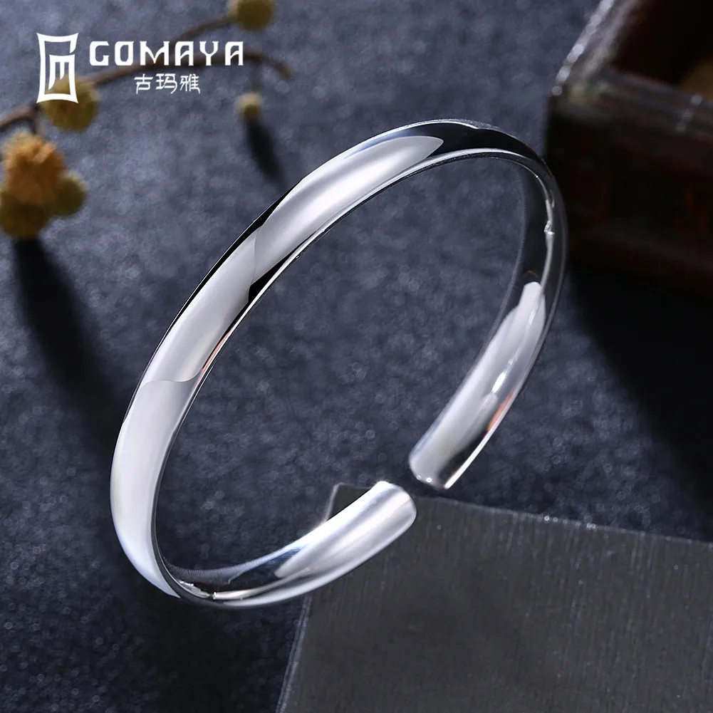 GOMAYA 999 Sterling Silver Bangles Bracelets Elegant Open Bangles Fine