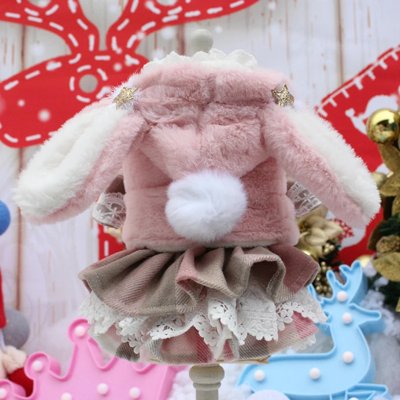

OnnPnnQ Dog Dress Pet Puppy Coat+Dress Clothes For Small Dogs Lattice Princess Cotton Skirt Clothing Chihuahua Yorkshire Jackets