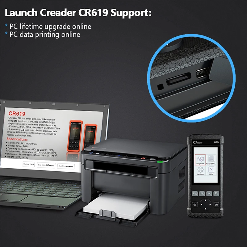 Launch Creader CR619 OBD 2 ODB2 OBD2 сканер двигателя ABS SRS O2 Датчик монитор отдых Автомобильный сканер автомобильный диагностический инструмент