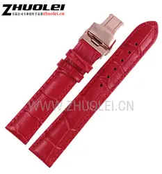 Новый высокое качество 12 14 15 16 18 мм красный пояса из натуральной кожи женские часы ремешок бабочка нержавеющая сталь Пряжка Застежка