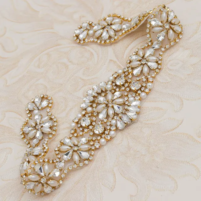 MissRDress Wedding Rhinestones Bridals Belt Pearls Crystal Bridal Belt Jeweled Bridal Sash For Wedding Dresses Pearl Belts JK806 only applique