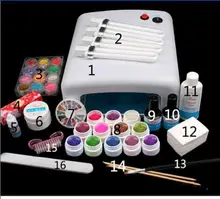 EM-123 free shipping Pro Full 36W White Cure Lamp Dryer & 12 Color UV Gel Nail Art Tools Sets Kits