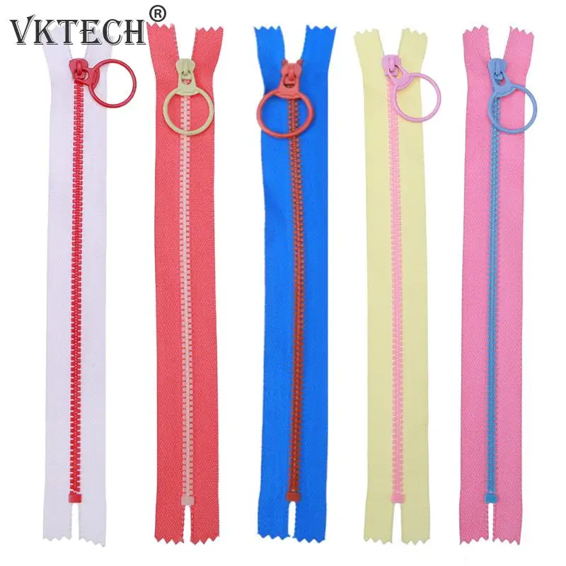 

5pcs 20CM Resin Plastic Zipper Colorful Colose-end Zip Pull Ring Non Lock Zipper for Sewing Garment Clothing Bags