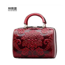 2016 New women genuine leather bag fashion chinese style quality luxury handbags women shoulder cowhide embossing boston bag