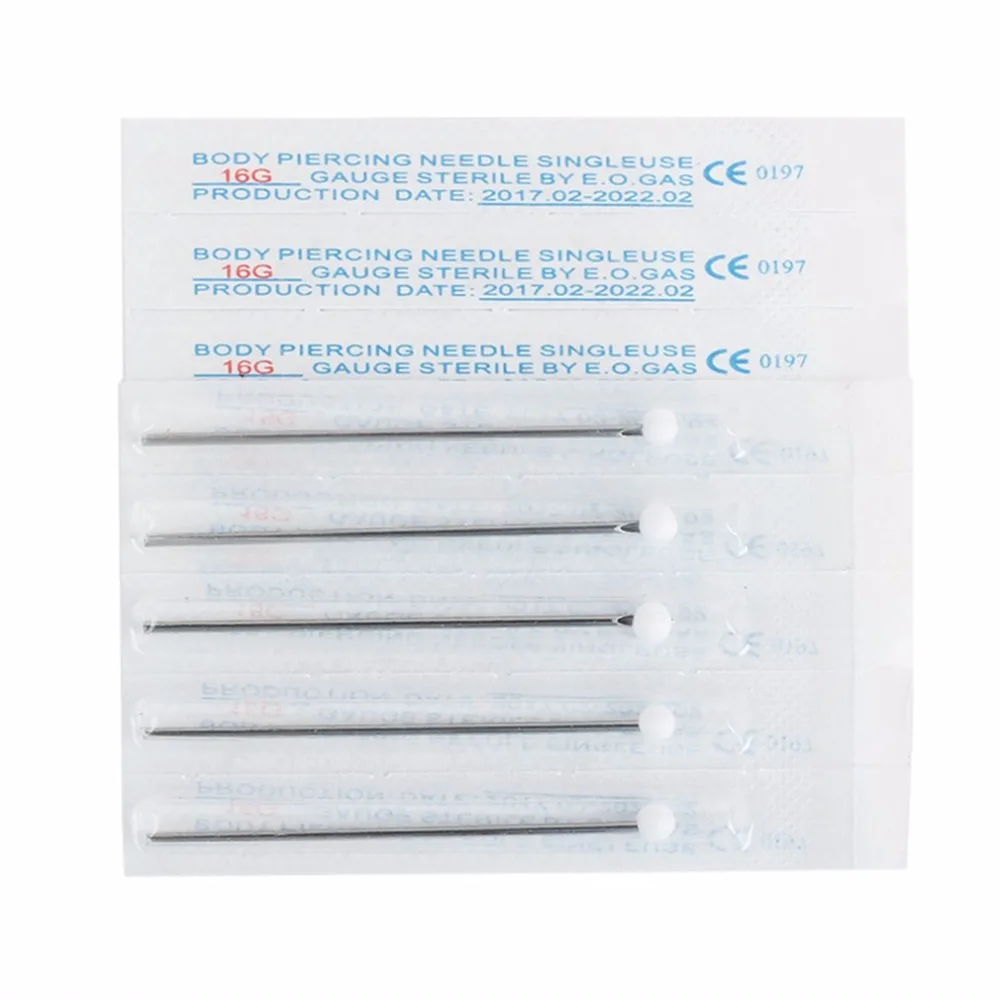 10pcs/lot 16G Piercing Needles Tattoo Accessory Disposable Sterile Body Piercing Needles for Navel Ear Nose Tattoo Needle