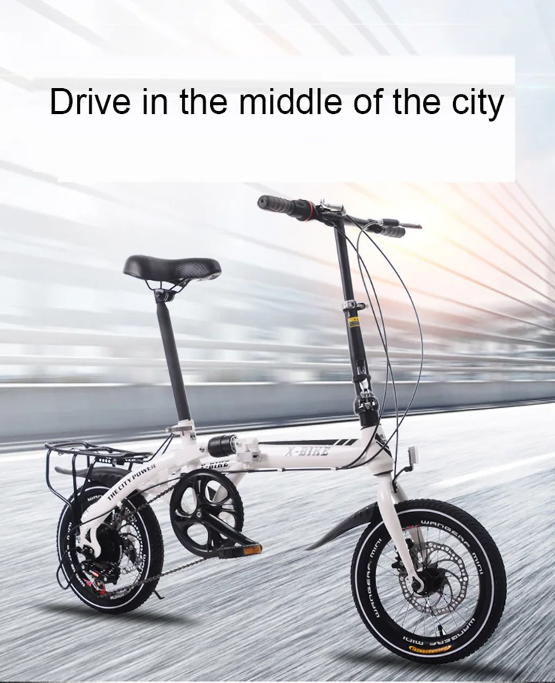 Perfect Adult Folding Bike 16-Inch Speed Change Two-Disc Brake Folding Car Small Wheel Portable Student Leisure Bicycle 0
