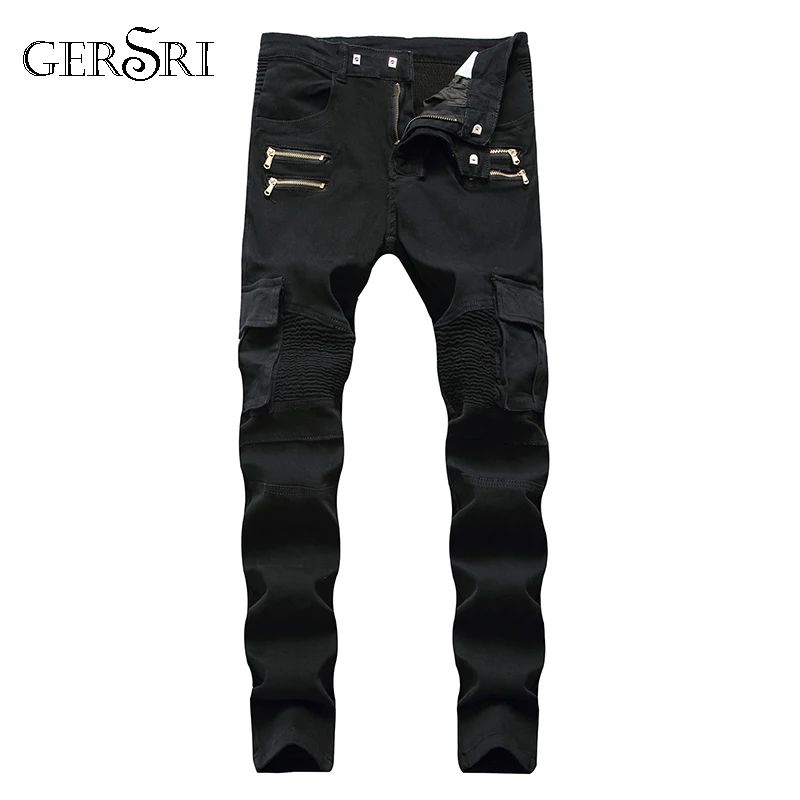 black denim biker jeans