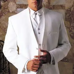 2017 новое поступление белые смокинги для мужчин костюм Стенд воротник Свадебные костюмы для мужчин 3 шт. Мужчины костюм жениха Свадебные